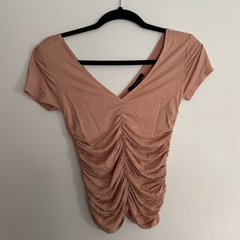 Forever 21 Ruched V-Neck Bodysuit - Pink